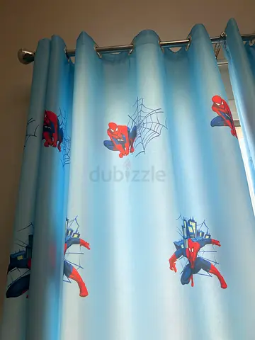 Light blue Spider-Man themed fabric curtains - double panel