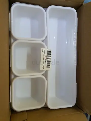 Set of white plastic kitchen drawer organizers - new