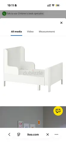 white IKEA BUSUNGE Extendable Bed (white) – sturdy wooden kids bed, good condition, with mattress