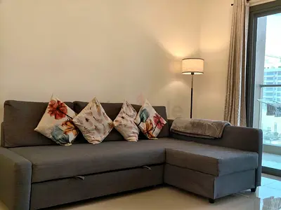 Grey L-shaped Fabric Sofa with Storage - Good Condition