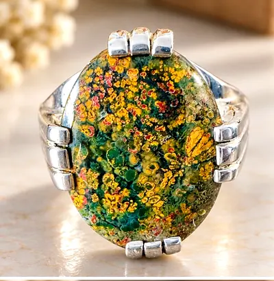 Natural Rainforest Jasper Silver Ring