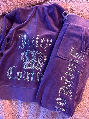 Purple Juicy Couture Velour Tracksuit with Crystal Logo - Size S/XS