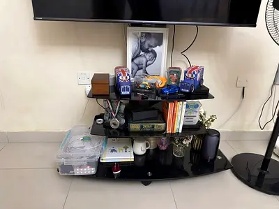 Black Glass TV Stand / Entertainment Unit - 3 Tier