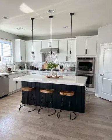 Modern kitchen island with countertop and 3 bar stools