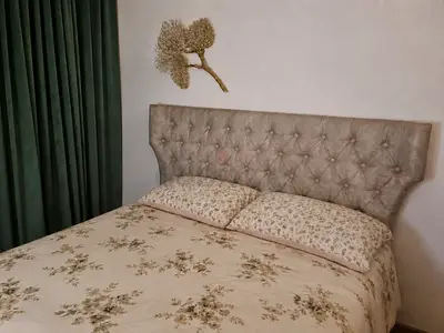 Upholstered tufted queen bed headboard - neutral grey