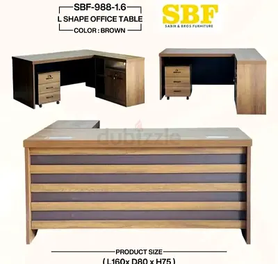Brand New wooden L-shaped Office Desk with Storage Drawers and Cabinet - Brown