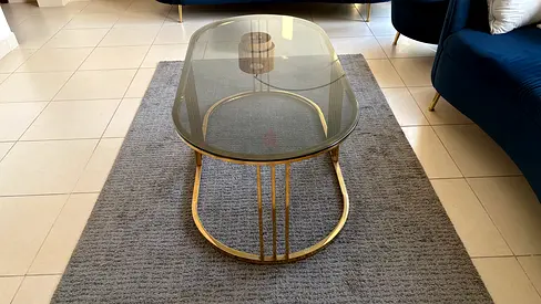 Glass Top Coffee Table with Gold Frame - Modern Oval Design