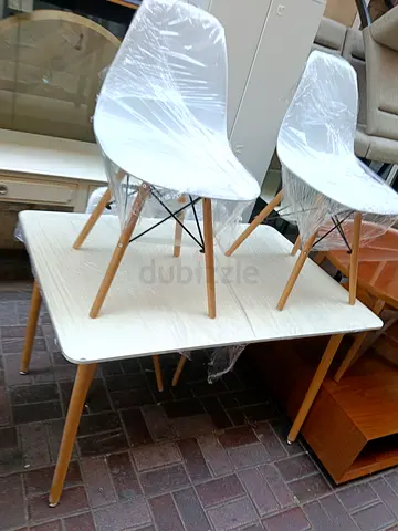 Set of 2 White Modern Dining Chairs with Small Square Table - Good Condition