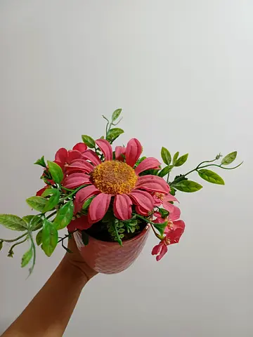Artificial Pink Sunflower in Decorative Pot - Like New