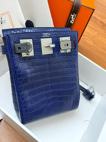 Blue crocodile leather backpack