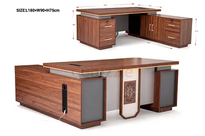 Large Wooden Executive L-Shaped Office Desk with Storage - Walnut (180x90x75cm)