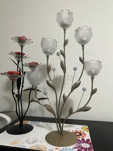BUY ONE GET ONE FREE - Floral Table Lamps - Metal Base with Frosted Glass Shades