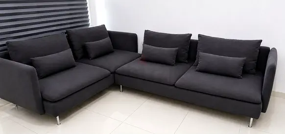 Modern L-shaped Dark Grey Fabric Sofa - 4-Seater Corner