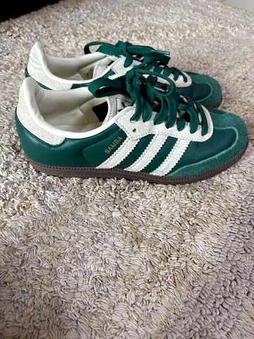 Green Adidas Samba OG shoes, lightly used