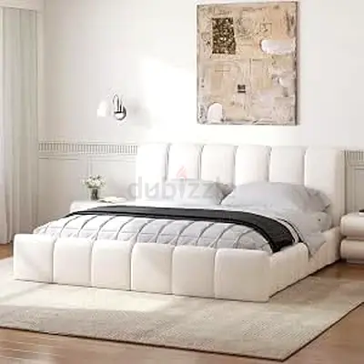 Modern Upholstered Bed Frame with Fluted Headboard