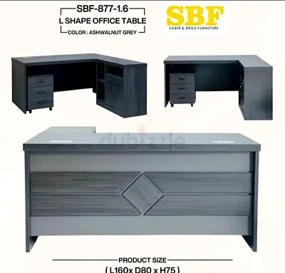 Brand New wooden L-shape Office Desk / Executive Corner Table - Ash Walnut Grey (160x80x75cm)