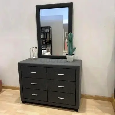 Dark Grey 6-Drawer Dresser with Mirror - Good Condition