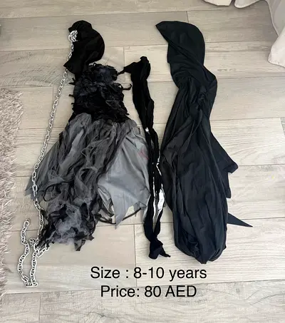 Girls Halloween Costume Dress Set Size 8-10 (black/grey) - AED 80
