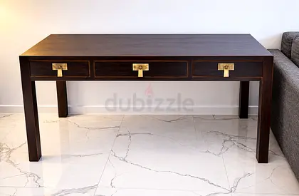 Premium Dark Wood Desk | 3 Drawers | Brass-Finish Handles