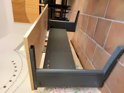 Study table with leather chair with metal base
