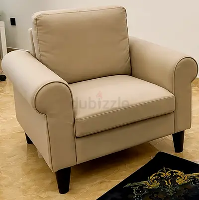 Beige Single Armchair with Rolled Arms — Good Condition
