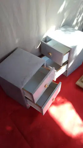Pair of small bedside drawer units - light grey wooden nightstands