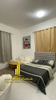For monthly rent in Ajman - Studio apartment semi-detached kitchen, open view, fully furnished new w