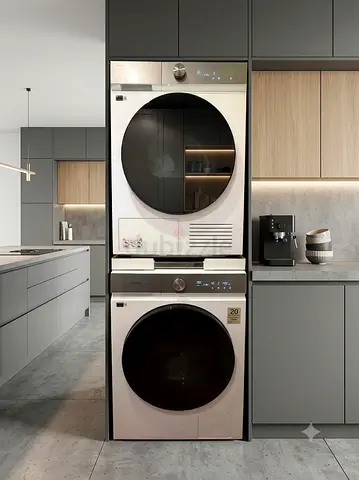 Stacked Front-Load Washer & Dryer Set – Good Condition, Space-Saving Design