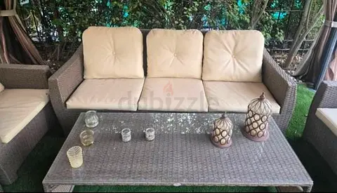 Outdoor sofa set with glass coffee table with gazebo