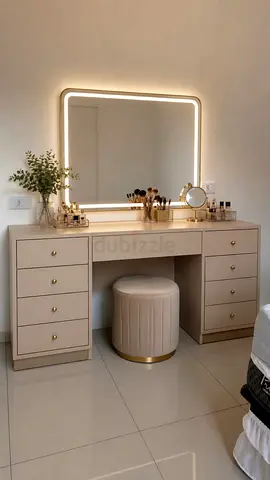 Beige Double Pedestal Dressing Table with LED Mirror and Stool