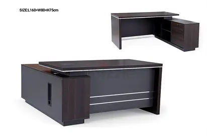 Executive L-shaped Office Desk with Storage - Dark Wood (160x80x75cm)