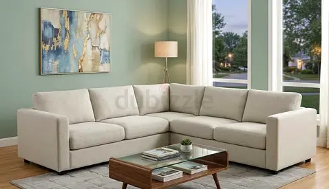 Modern U Shaped Sectional Sofa in Cream Fabric