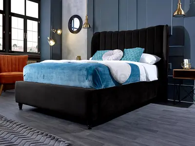 Wide ope wings black velvet queen thick bed
