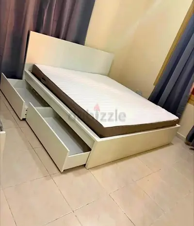 Ikea Queen size bed with mattress and storage drawers