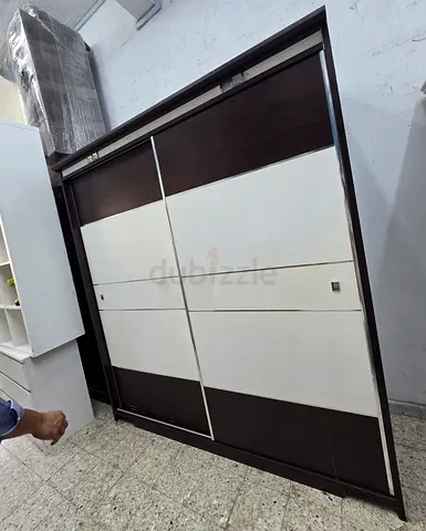 Used Sliding Door Wardrobe - Dark Wood with White Panels