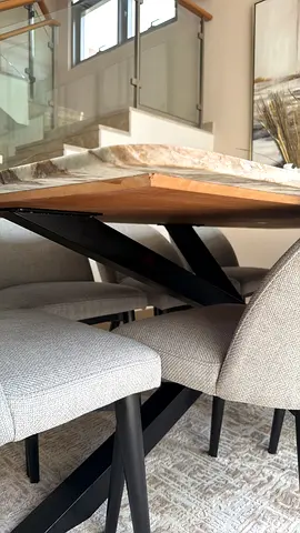 Set of 8 Modern Fabric Dining Chairs with Black Legs and dining table - Light Grey