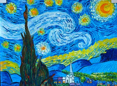 Framed Starry Night-style Oil Painting.50x60cm- Vibrant Landscape Replica without frame