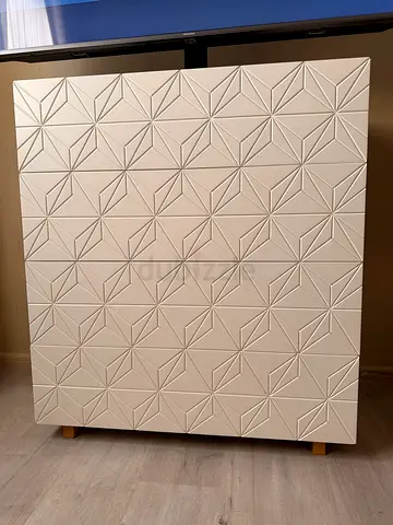 Custom-Made Solid Wood Chest of Drawers – White Geometric Design, 97cm