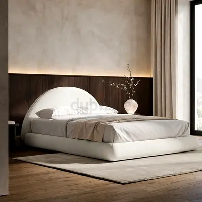 Modern Upholstered Bed with Curved Headboard