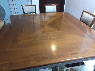Solid Wood Square Dining Table with 8 Chairs - Good Condition