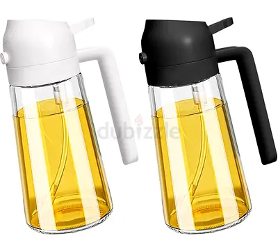 Glass Oil/Vinegar Dispenser Bottle with Pour Spout - Set of 2 (Black & White)