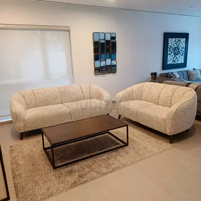 Beige Curved 3+2-Seater Sofa and  Set - Good Condition