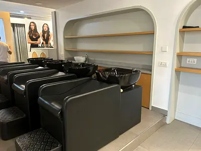 Used Salon Shampoo Stations with Reclining Chairs and Basins - Set of 4