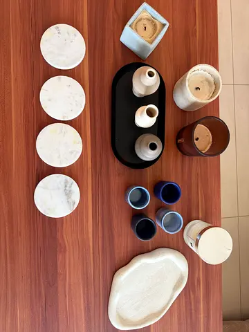 Home Decoration Set – Candles, Vases, Marble Coasters & Tray