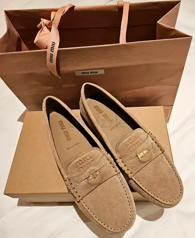 Miu Miu beige suede loafers size 38 1/2 - lightly used bought in The Level Shoes Dubai Mall