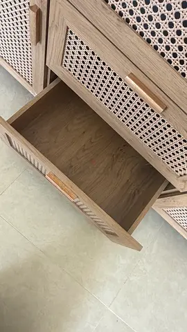 Light Oak Rattan-Front Drawer Chest — Good Condition