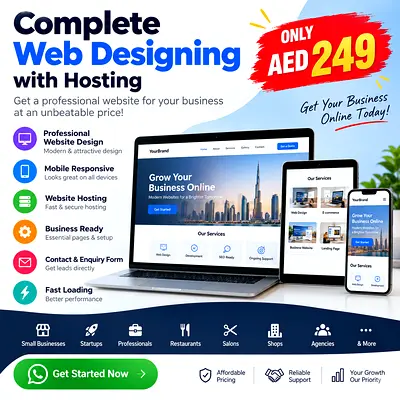Complete Web designing with hosting at 249 AED only