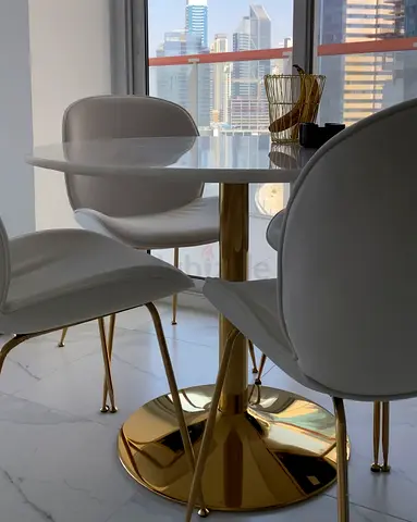 Real Marble round dining table with 4 chairs gold beige