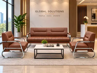Brown Leather Office Sofa Set – 5 Seater Office Sofa (3+1+1)