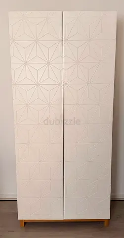 Custom-Made Solid Wood Wardrobe – White Geometric Design, 200cm